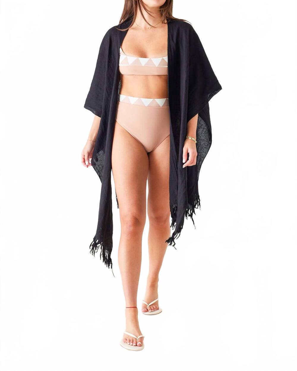 NEW MERSEA hermosa linen 3-way wrap in black